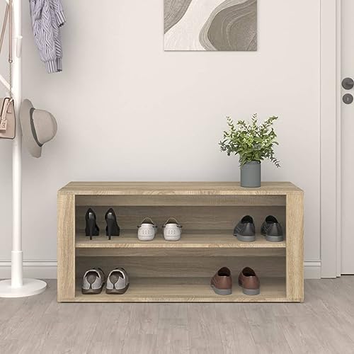 Étagère à chaussures avec 2 compartiments et surface de rangement stable en bois - 4