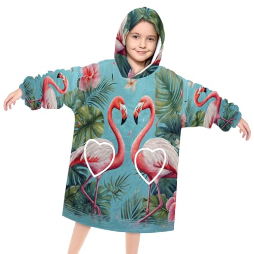 Wearable Blanket Hoodie for Kids, Tropical Bird Fleece Sweatshirt Blanket Oversized Blanket Sweatshirt with Pocket Flannel Warm Hooded Blanket 6-10 Year Old Girl Boy Gift, One Size