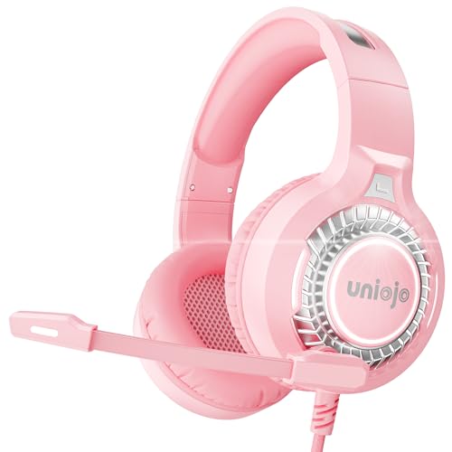UNIOJO Pink Gaming Headset for PC, PS5, PS4, Xbox Headset with Noise Cancelling Mic, Gaming...