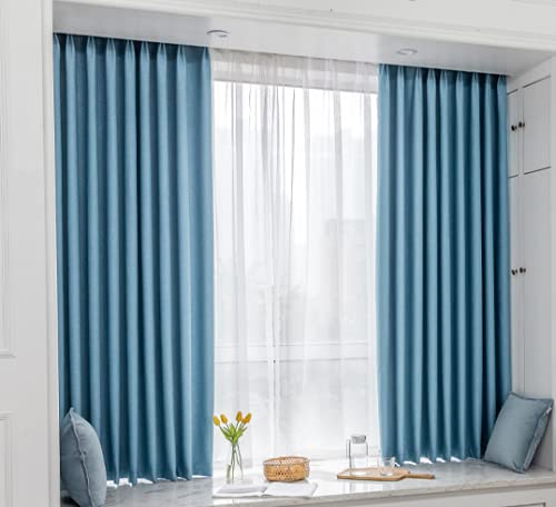 Amazon｜青 遮光カーテン 遮光カーテン 79 X106インチ スーパーソフト