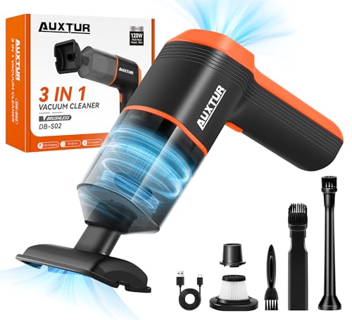 AUXTUR Handheld Vacuum Cordless-12000PA Car Vacuum Cleaner,3 in 1 High Power Brushless Motor,120W Super Suction Power Vacuums Portable and Rechargeable Cleaner (Orange)