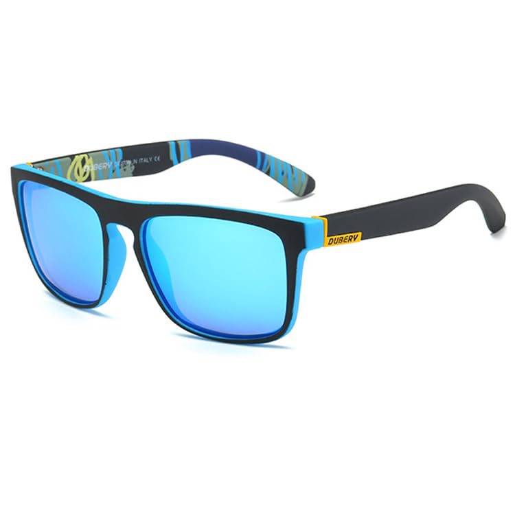 Retro Square Polarized Sunglasses Men Womens Sports UV400 Protection Rectangular Frame (black/blue)