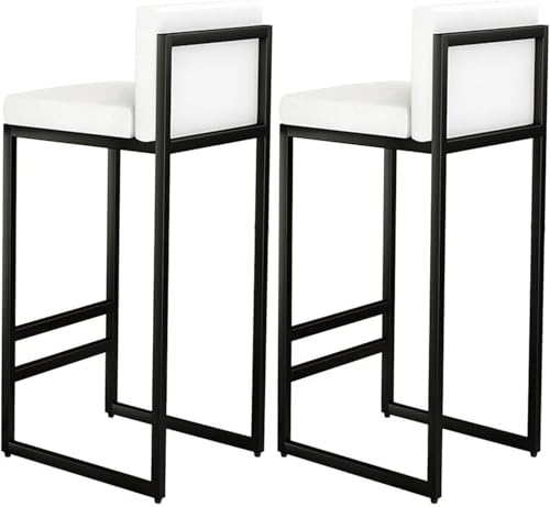 Juego de 2 taburetes de bar con asientos tapizados y reposapiés, sillas de comedor altas para isla de cocina, pub o bar
