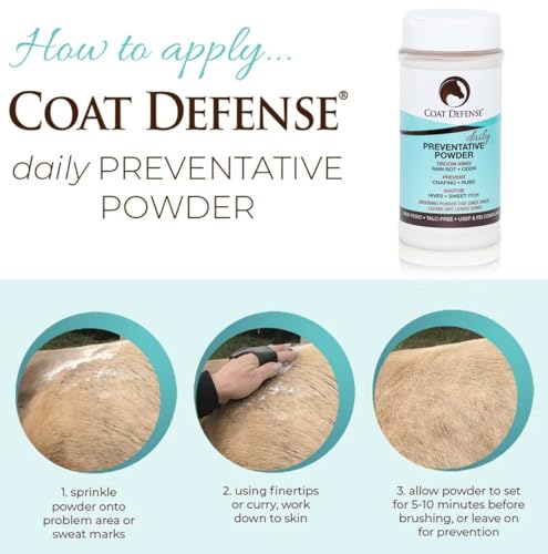 COAT DEFENSE Daily Preventative Powder for Horses - Safe & Effective Equine Skin Conditioner Sweet Itch, Skin Funk, & Rain Rot - Dry Horse Shampoo, 16 oz Formula with All Natural Ingredients