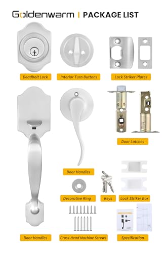 Image of Goldenwarm Front Door Handle and Deadbolt Set, Brushed Nickel Front Door Lock Set with Reversible Handle Lever, Classic Front Door Hardware, Single Cylinder Front Door Entry Lock