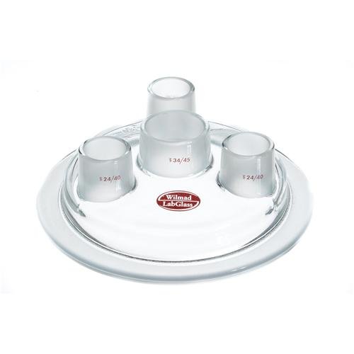 Wilmad-Lab Glass LG-8083-100 4 Neck Molded Reaction Vessel Cover, 34/45 Center Neck Joint, 24/40 Side Neck Joint