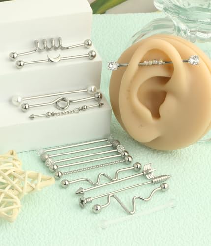14G Industrial Barbell Earrings Stainless Steel Long Cartilage Helix Conch Body Piercing Jewelry 7-18pcs2