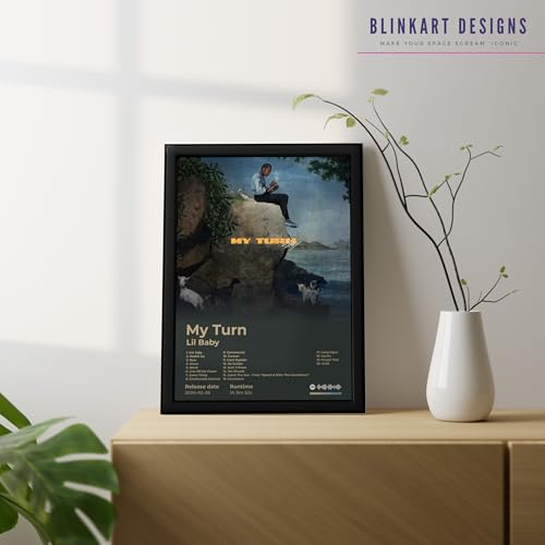 Image of BLINKART lil baby - My Turn Wall Photo Frames | Wall Art for Bedroom, Living Room, Studio or Office | Album Cover Print with Spotify Song Link QR Code | Gift for Fans - 8x12 In