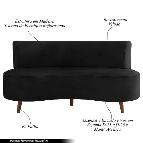 Sofá Living 2 Lugares 135cm Aang Pés Palito Veludo Preto G33 - Gran Belo
