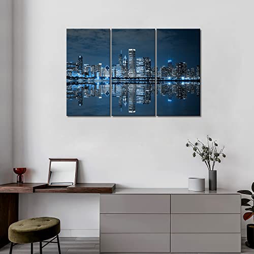 Blue Cool Buildings In Dark Color In Chicago Wall Art Painting The Picture Print On Canvas City Pictures For Home Decor Decoration Gift #TOP2