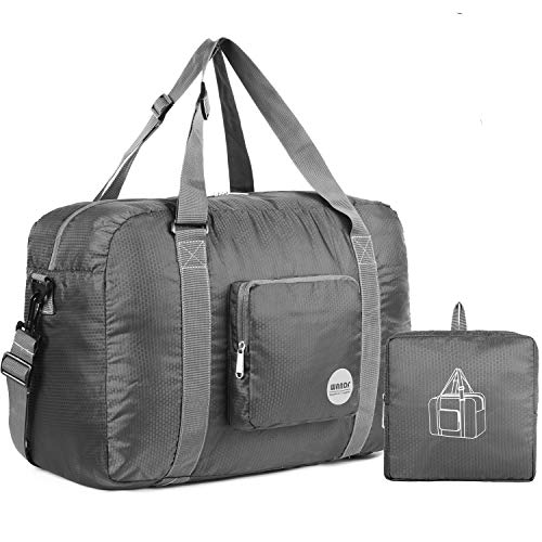 Wandf Foldable Travel Duffel Bag Luggage Sports Gym Water Resistant Nylon, Grey