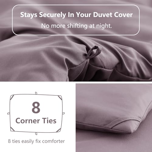 Image of HIMEET King Size Comforter Set, 3 Pieces with 2 Pillowcases, Dusty Purple | 270GSM Down Alternative Fill, Oeko-TEX Certified, 8 Corner Ties Quilted, All Season, Fluffy Bed Set, Bedroom Decor Bedding