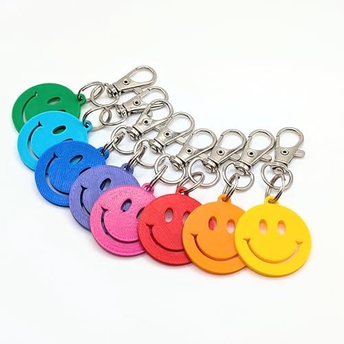 Rainbow Smiley Face Keychains 8 Pack Multi-Color Party Favors with Metal Clasps by Amanda Roos Art