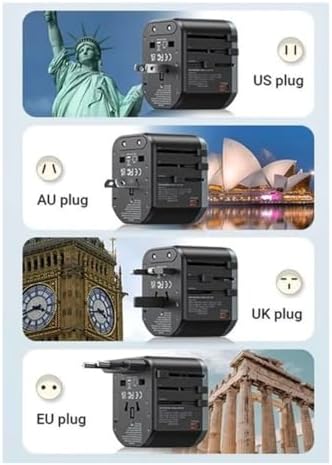 Universal Seyahat Priz Dönüştürücü Adaptör, 45W Şarj Cihazı, 2x Usb Girişi, 3x Type-C Girişi, Uluslararası Güç Adaptörü, US, UK, EU, AU Evrensel Uyum - Görsel 6