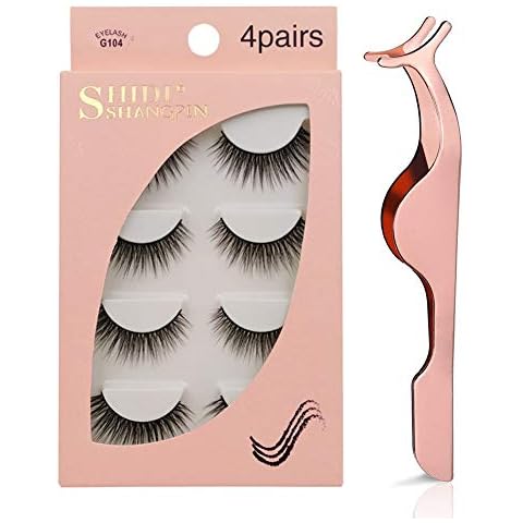 fanshiontide 4 Pairs Natural 3D Mink Eye Lashes + Free Eyelash Tweezers False Eyelashes Multipack 3D No Glue Reusable Handmade False Eyelashes( G104) Cover