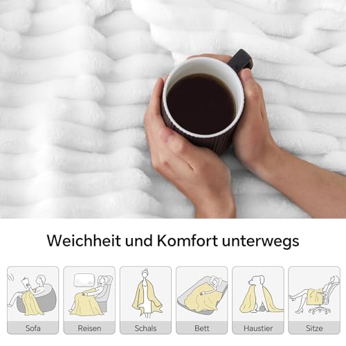 BEDELITE Kuscheldecke Flauschig Deko Decke für Bett, Weiß, 230x270 – Ansicht 3