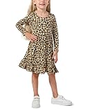 EASWEET Bamboo Viscose Girls' Dresses Long Sleeve Toddler and Little Kids Twirl Dress, Leopard Tan, 8 Years