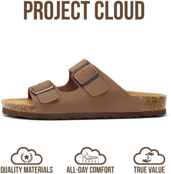 Project Cloud 100% Genuine Leather Flat Sandals For Women 2026 Cork Footbed Womens Sandals with Memory Foam and arch support Vacation Essentials Slides for Women Footwear (Venita) - Image 4