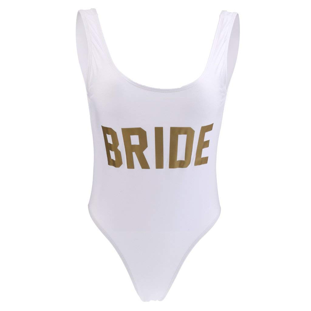 Zalati Donna One Piece Costume da Bagno Sposa Lettera Stampa Alto Taglio Bikini