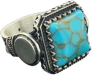 Men Handmade Ring, Square Design Turquoise Stone, Turquoise Gemstone Ring, Handcrafted Ottoman Men Ring, Turkish handmade,Gift for Him
