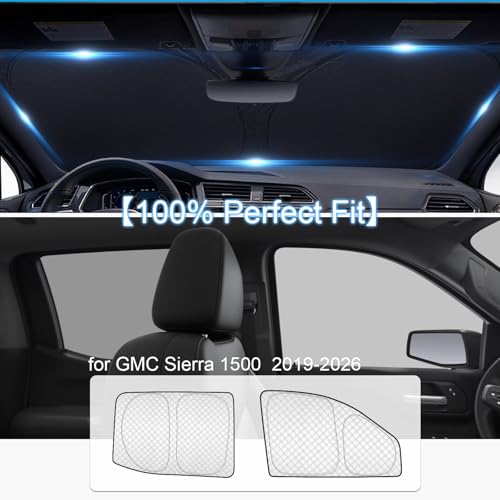 Image of KMF Thicken Sun Shades for 2019-2026 GMC Sierra 1500 & Silverado 1500 Crew Cab Accessories,Car Window Covers Sunshade for Windshield Side, UV Block and Protect Privacy Blackout for Camping Relax 5pcs