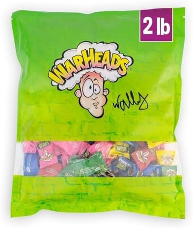 WARHEADS - Extreme Sour Hard Candy - Sour Apple, Black Cherry, Blue Raspberry, Lemon & Watermelon Flavors, Great For Parades - 2 lb. Bulk Bag