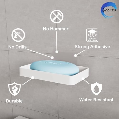 Image of Stickable Soap Holder Pack of 4 | Wall Mounted Dish | Self adhesive bathroom organizer without drill. Plastic soap stand set for family multipack home storage. Sink or kitchen.