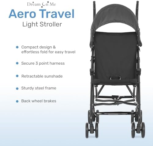 Dream On Me Aero Travel Umbrella Stroller, 1-Hand Fold, Lightweight, Black - 3