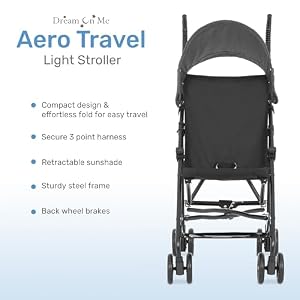 Dream On Me Aero Travel Umbrella Stroller, 1-Hand Fold, Lightweight, Black — photo 4 of 6