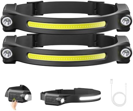 AlpsWolf LED Headlamp Rechargeable 2 Pack, Motion Sensor Head Light