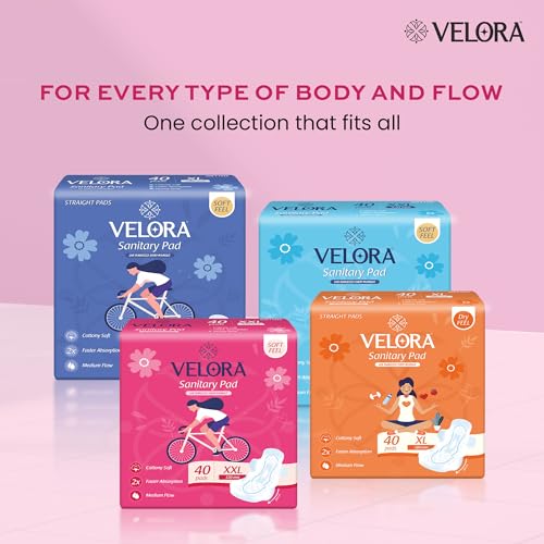 Image of Velora Soft Feel & Rash Free XXL 40 Pads, Sanitary Pads for Women and Girls, Quick Absorption, Heavy Flow Champion, Leakage-Proof, Skin Friendly Trifold Sanitary Napkins (40 Pads-320MM)