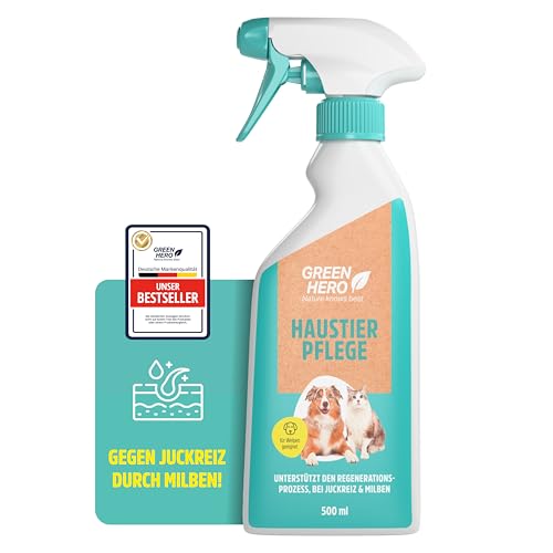Green Hero Mittel gegen Juckreiz bei Milben 500 ml für Hunde & Katzen | Haustierpflege Spray unterstützt den Regenerationsprozess bei Grasmilben Milben Räude Reizungen Läusen Anti Juckreiz