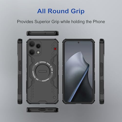 Image of amazon basics Back Case Cover for Nothing Phone 3a Lite | Magnetic Case with Built-in Metal Ring | Supports MagSafe Charger, Wallet & Car Mount | Shockproof Hybrid PC + TPU | Black