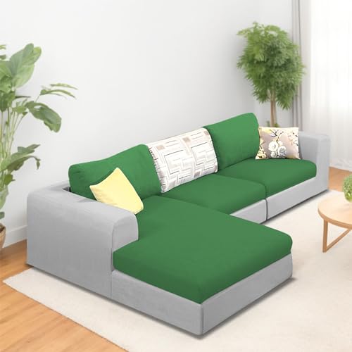 Image of Koza LHS 4 Seater L Shape Sofa Set for Living Room (Green Grey Fabric) Premium Fabric Sofa