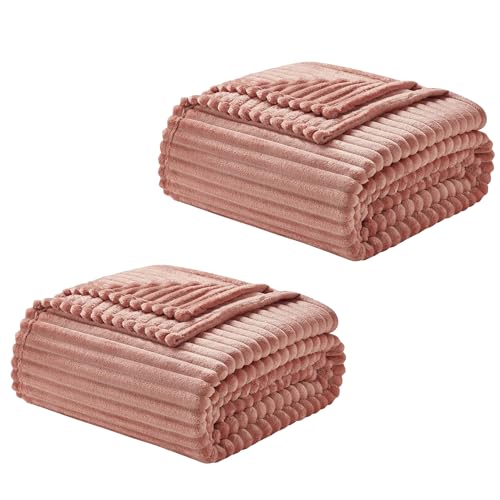 Image of Nestl Rose Throw Blanket for Couch - Cozy Warm Fuzzy Blankets for Women, Set of 2 Small Fleece Throws for Girls - Misty Rose, 50 x 60 Inches