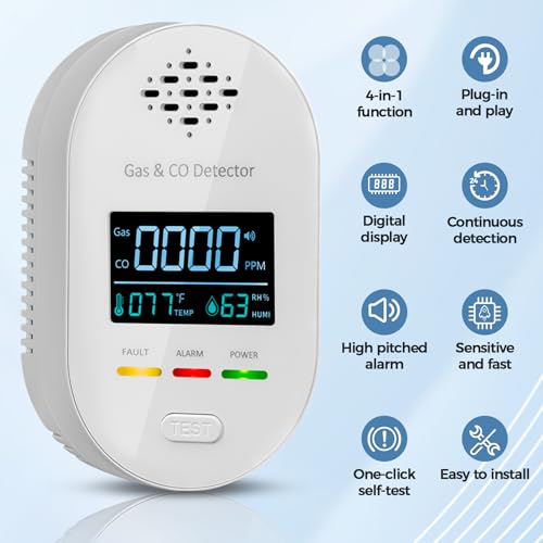 Carbon Monoxide Detectors,Plug in CO and Natural Gas Detector, Combination Gas & Carbon Monoxide Detectors for Travel with Temperature Humidity Display, 4 in 1 CO & Gas Detector for Home/Travel - Image 5