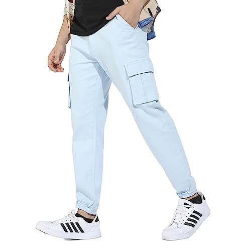 Image of CAHOOT Men's Cuffed Hem Cargo Trousers for Casual Wear | 6 Pockets | Regular Fit | Button Closure | Cotton Poly Cargo Pant Crafted with Comfort Fit for Everyday Wear