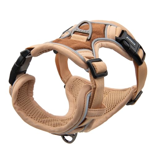 Puppia Terry Dog Harness H Suede Warm Winter Adjustable Chest and Neck Belt for Small and Medium Dog, Beige, Medium