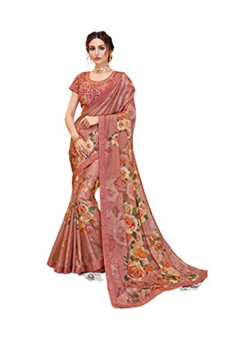 Peach Silk Georgette Indian Designer Saree Printed Sequin Cocktail Party Sari Woman Muslim MH Peach Silk Georgette Indian Designer Saree Printed Sequin Cocktail Party Sari Woman Muslim MH