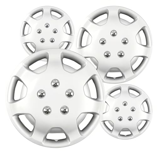OxGord Hubcaps Wheel Covers - (Set of 4) 14 Inch Hub Caps Wheels Rim Cover - Car Accessories Silver Hubcap Standard Steel Rims - Snap On Auto Tire Replacement Exterior Cap