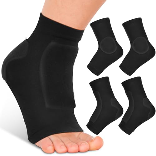 Nuanchu 2 Pairs Padded Skate Socks Ice Skating Protection Socks Lace Bite Gel Pads Ankle Malleolar Sleeves Protection Guards for Front Foot Shin Achilles Tendon Heel (Black,Ankle and Lace Bite)