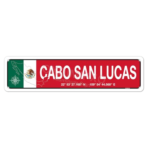 Cabo San Lucas Mexico, Mexican Flag Metal Sign, Novelty Street Signs 4x16 Inch Slim Wall Art, Mexican Theme Gifts Restaurant Bar Decorations, Farmhouse/Home/Kitchen/Office/Man Cave/Pub Room Décor