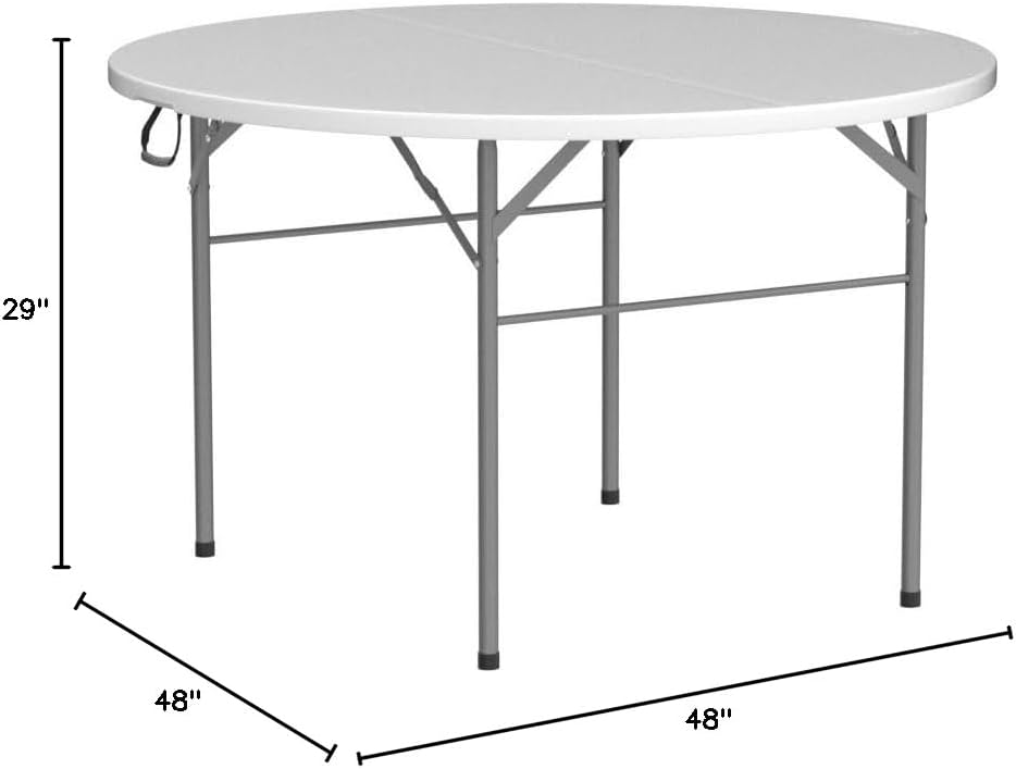 VINGLI White 48" Round Bi-Folding Commercial Table, 4 Feet Portable Plastic Dining Card Table for Kitchen or Outdoor Party Wedding Event, 1-Pack