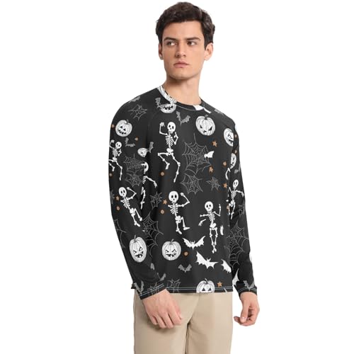 Bolaz Mens UV Protection Shirts Rash Guard Long Sleeve UPF 50+ Halloween Skeleton Quick Dry S3