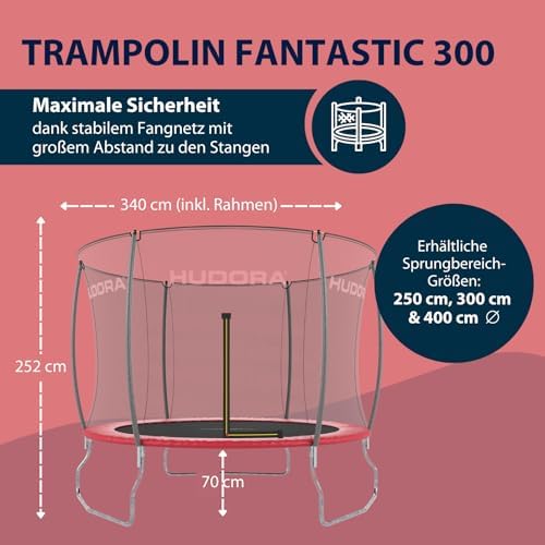 2. Bild von HUDORA Trampolin Fantastic in versch. Größen - Gartentrampolin mit Sicherheitsnetz - Sporttrampolin für bis zu 100kg - Familien-Trampolin mit extra breiter Randabdeckung für Kinder & Erwachsene 300 cm