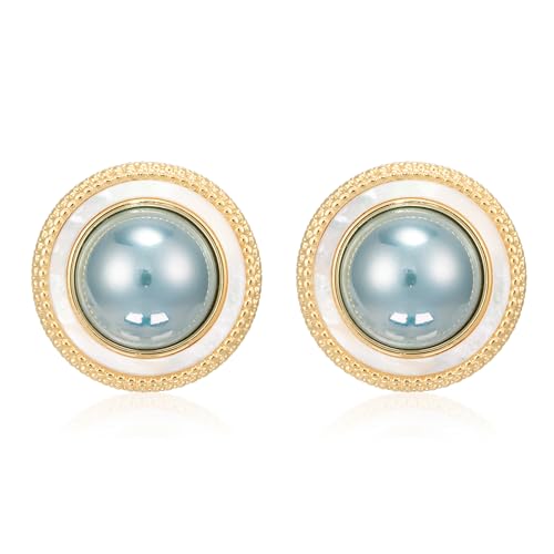 Big Pearl Stud Earrings for Women Faux Gold Large Pearl Earrings Studs
