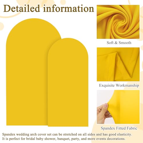 Image of FOTSHARER Gold Arch Cover Set of 2 Wedding Arch Stand Cover Spandex Arch Cover Backdrop Fabric 6FT 7.2FT Chiara Round Top Fitted Arch Cover Stretchy Backdrop Arched Wall Frame Cover for Party Decor