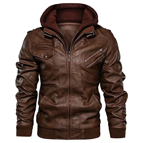 Chaqueta de cuero sintético con capucha para hombre miniatura 1
