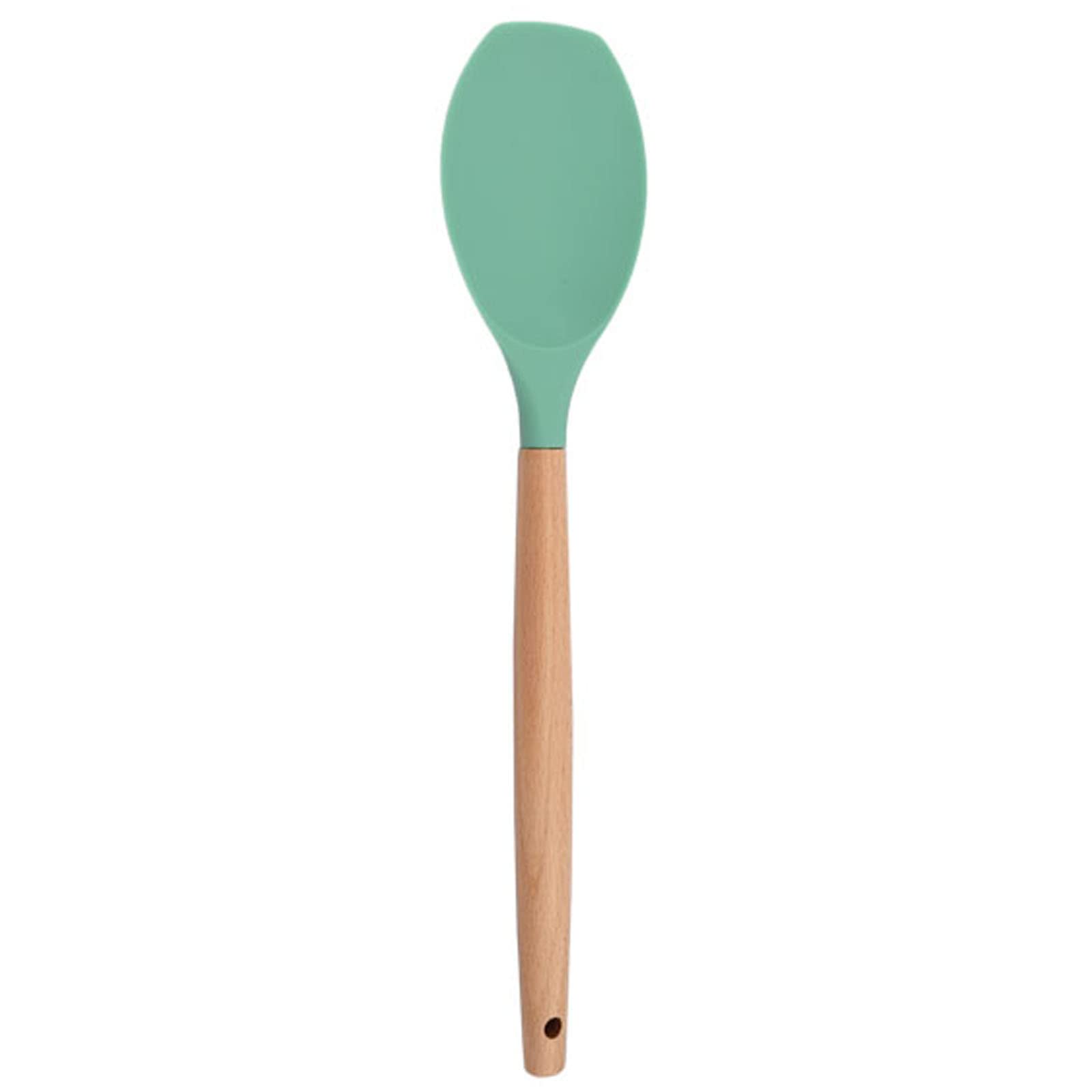BRIIEC 1pc Green Silicone Spoon Spatula Set with Wooden Handle, Heat Resistant Rubber Scraper, Ideal Cookware for Cooking, Baking and Mixing.