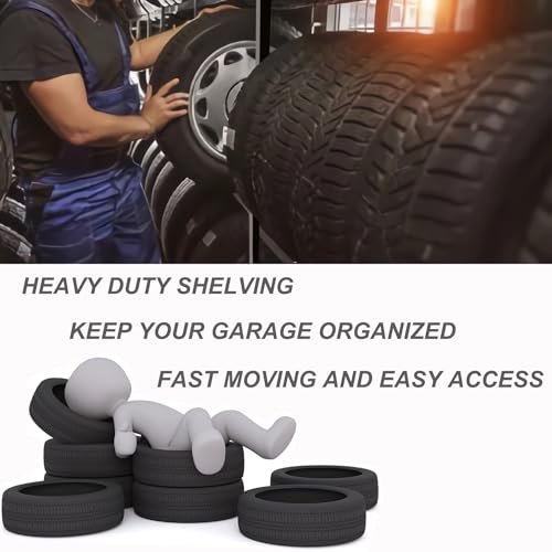 Image of Heavy Duty 12-Tire Garage Rack, Steel Tire Storage Shelf with Wheels, Adjustable in Height, Rolling Tire Rack Organizer with Waterproof Cover, Ideal for Truck /RV /SUV Tires (60 inch H x 57 inch W)